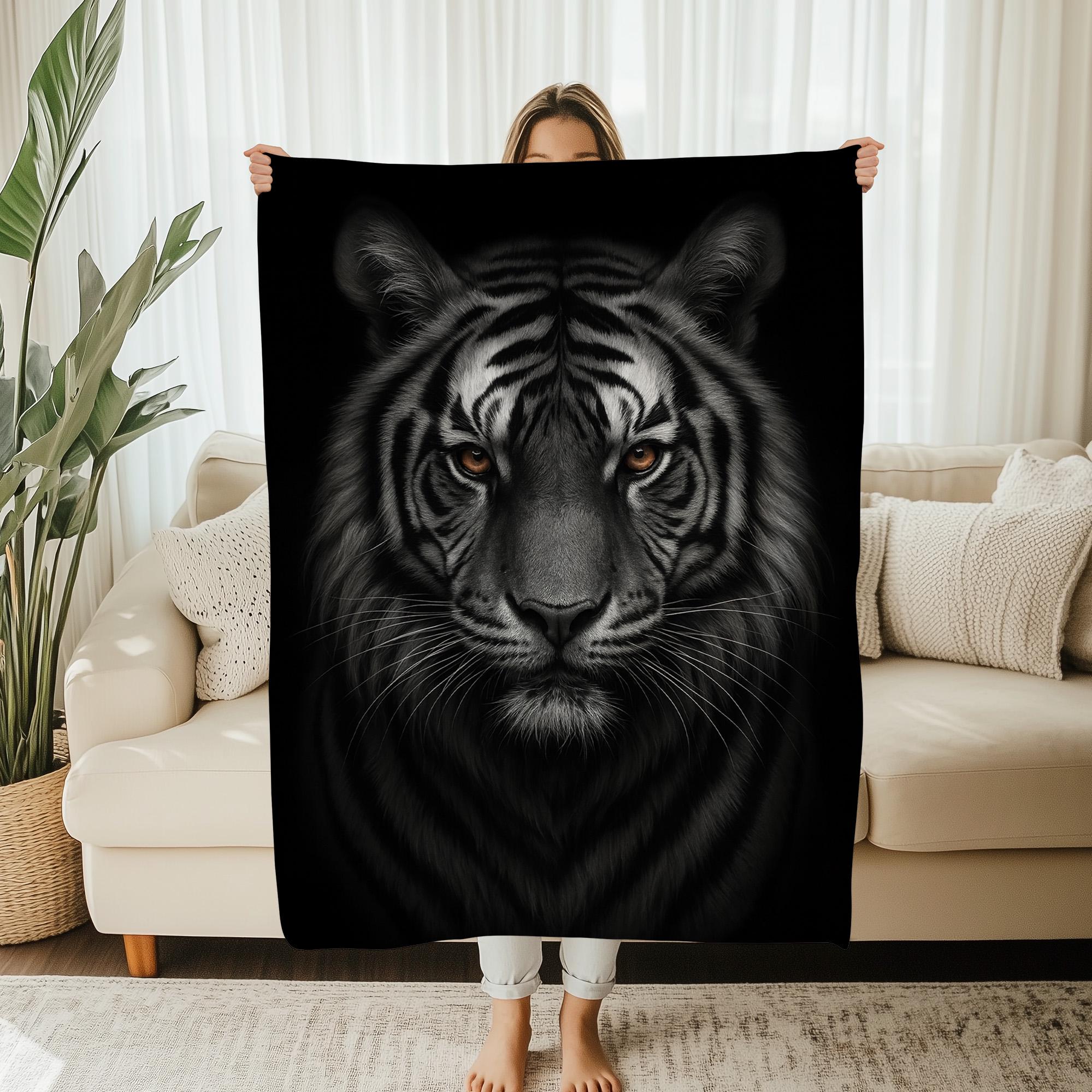 

Black Tiger Fleece Blanket Soft Cozy Throw with Realistic Animal Print Gift for Him Bold Decor Lover 75x100cm (30x40inch)
