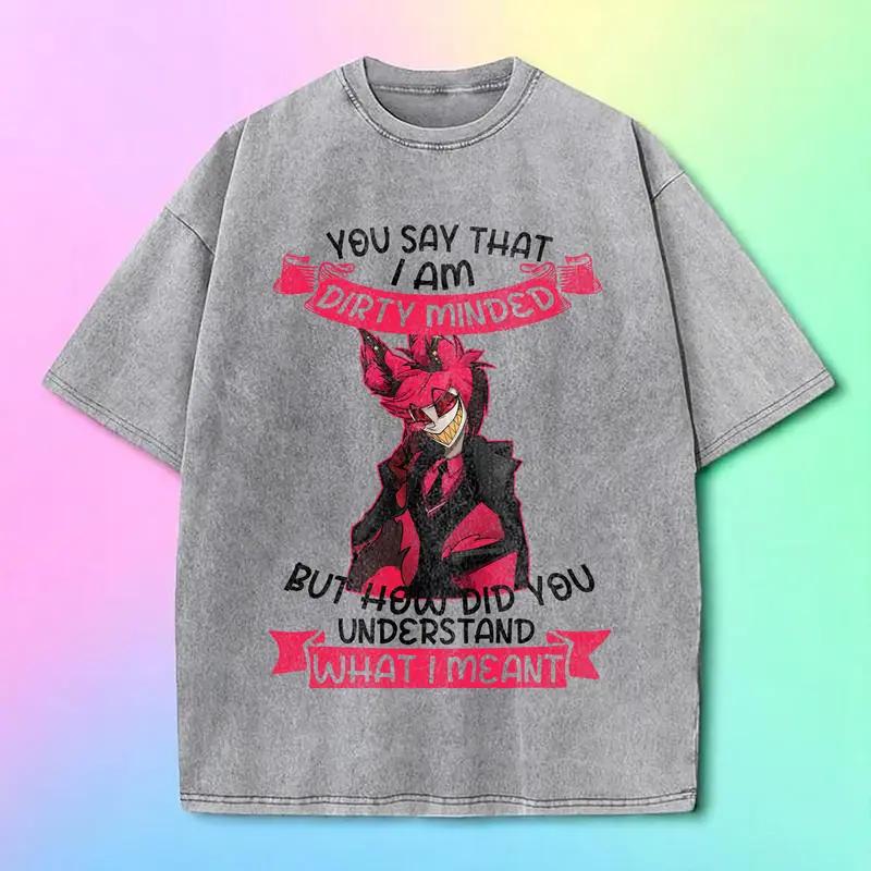 

Alastor Hazbin Hotel Cartoon Tshirt Men Women Clothing Gothic Yk Vintage Washed Oversized T shirt High Quality Cotton Tee Tops S
