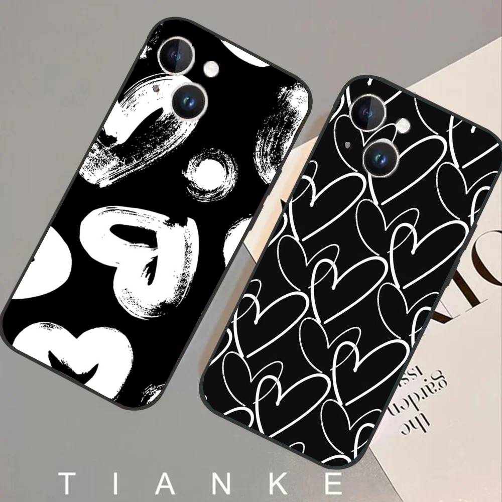 Full Screen Love Phone Case For IPhone 17 Air 16 15 14 13 Pro Max 11 12 Black Silicone Cover