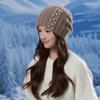 Rabbit Fur Pullover Knitted Hat Women Autumn and Winter Warm Wool Hat Fashion Pearl Headgear Outdoor