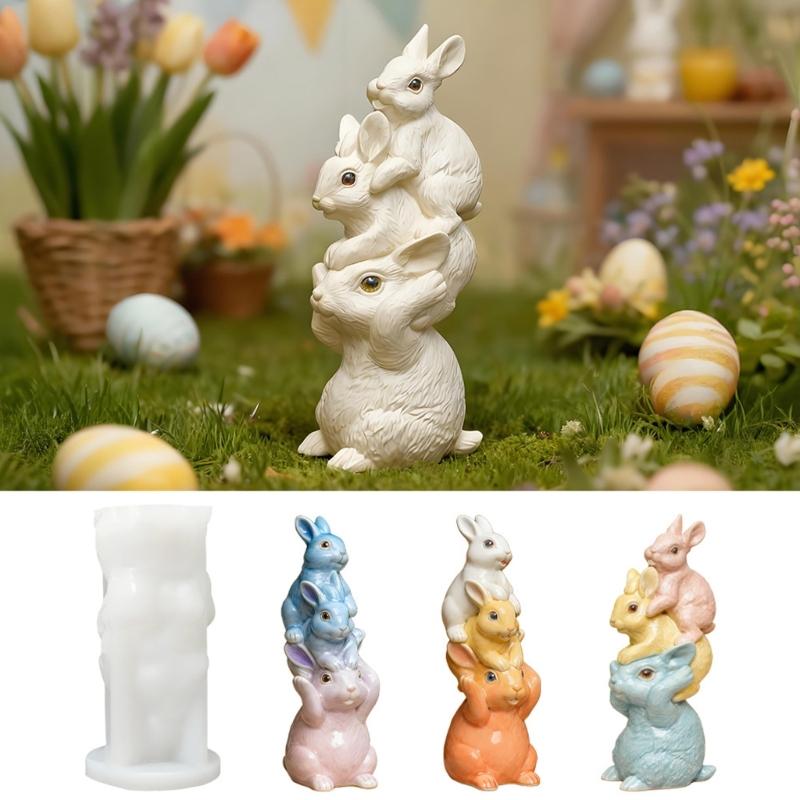 Food Grade Silicone Easters Sitting Rabbits Mould For Candle Making Home Decoration Craft Art