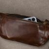 Creative and Fashionable Leather Chest Bag, Men's Shoulder Bag, Black Women's Crossbody Bag, Top Layer Cowhide Waist Bag, Mobile Phone Bag