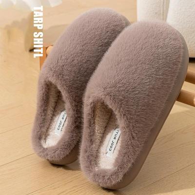 New Winter Women Fluffy Slippers Solid Color Thick Sole Home Cotton Shoes Woman Lightweight Anti Slip Cozy Warm Plush Slippers
