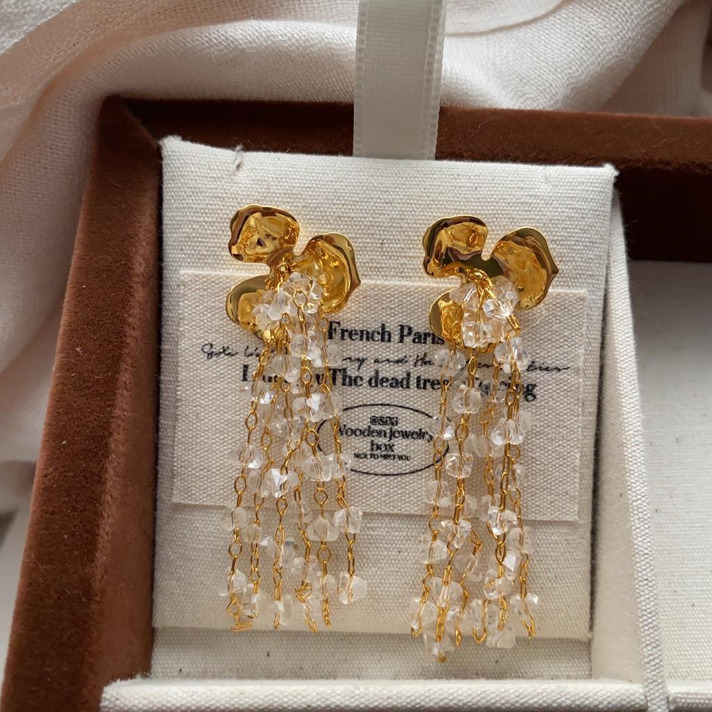 Cool And Elegant Crystal Beaded Fringed Earrings, Earrings, Flower Earrings, Light Luxury, Niche Temperament, Light Gorgeous And Romantic
