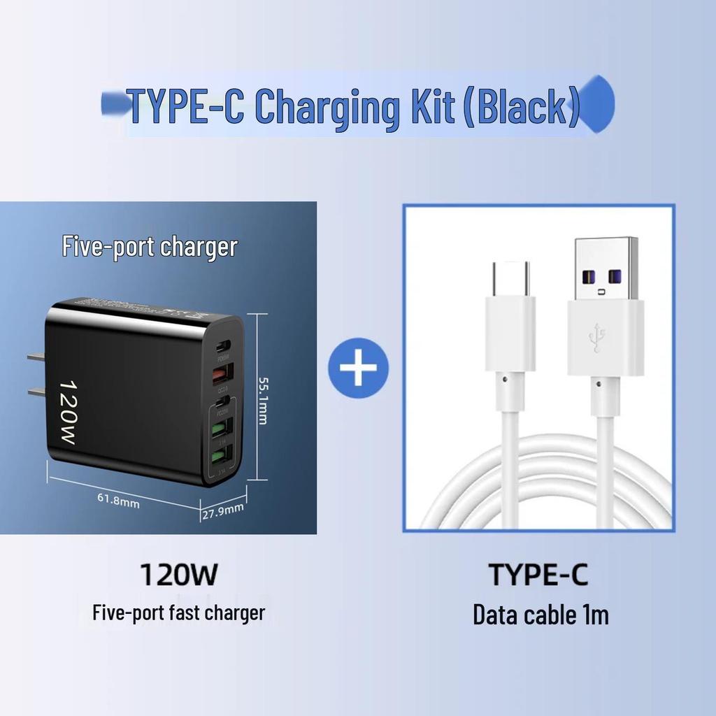 120W Multi-Port USB Charger for Apple, Android, Huawei, Xiaomi, OPPO