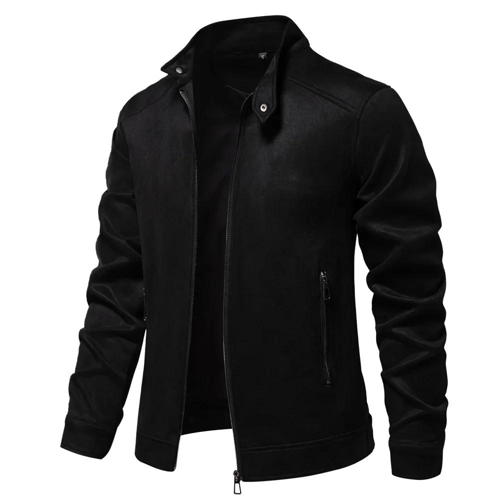 Giacca da uomo Autunno Inverno con colletto alla coreana, cerniera, scamosciata, moda, casual da lavoro, cappotto in ecopelle da uomo