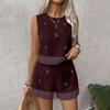 2026 Summer new fashion print beach vacation high waist wide leg pants sleeveless top suit women