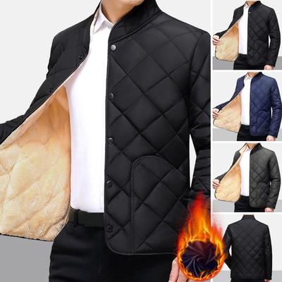 Solid Color Stand Collar Coat Single-breasted Coat Cozy Men's Winter Coat Thick Plush Padding Stand Collar Warm Neck Protection