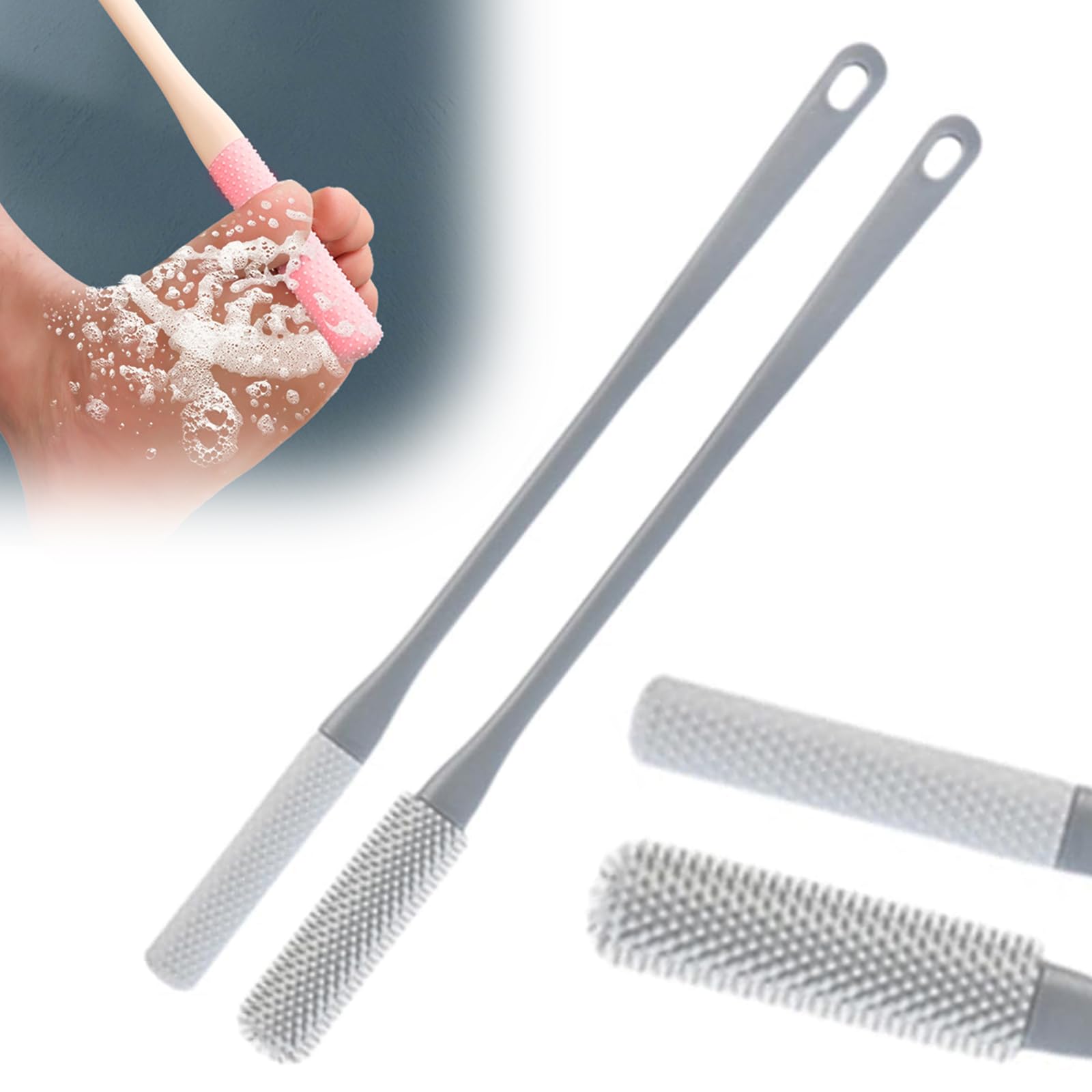 Long Handled Silicone Toe Cleaner, Soft Rubber Brush, Exfoliating Foot Scrubber for Shower - Seniors, Men and Women серый