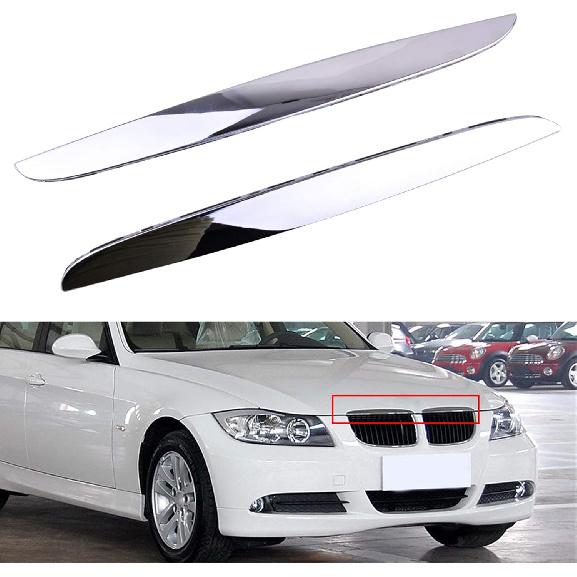 2-pieces Chrome Plated Left and Right Hood Trims Above Kidney Grille Replacement for E90 E91 3-Series 325i 330i 328i 2006 2007 2008