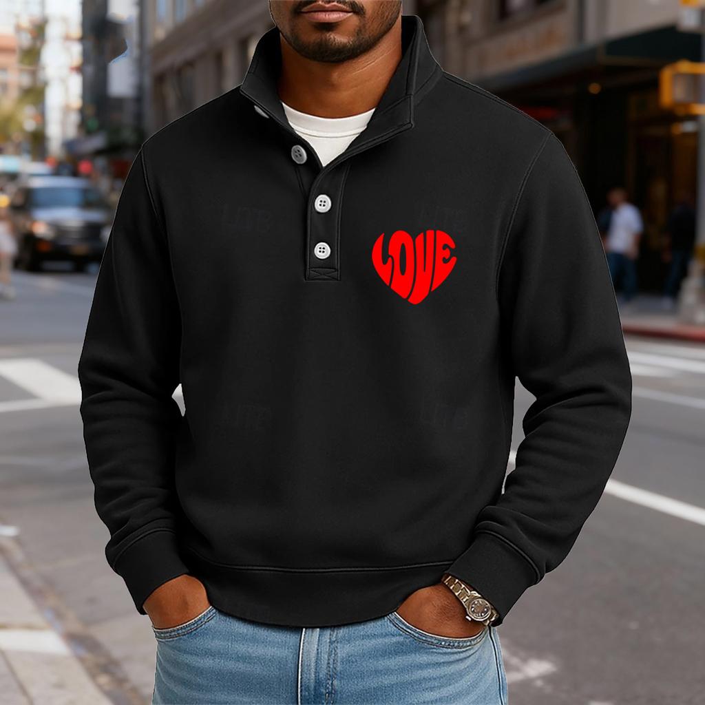 Men's Casual Stand-Up Collar Long-Sleeve Top Print Button-Down Sweatshirt