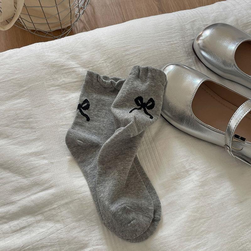 Heel Bow Pure Desire Niche Series Of Medium Socks New Thin And Light Preppy Style Stack Socks