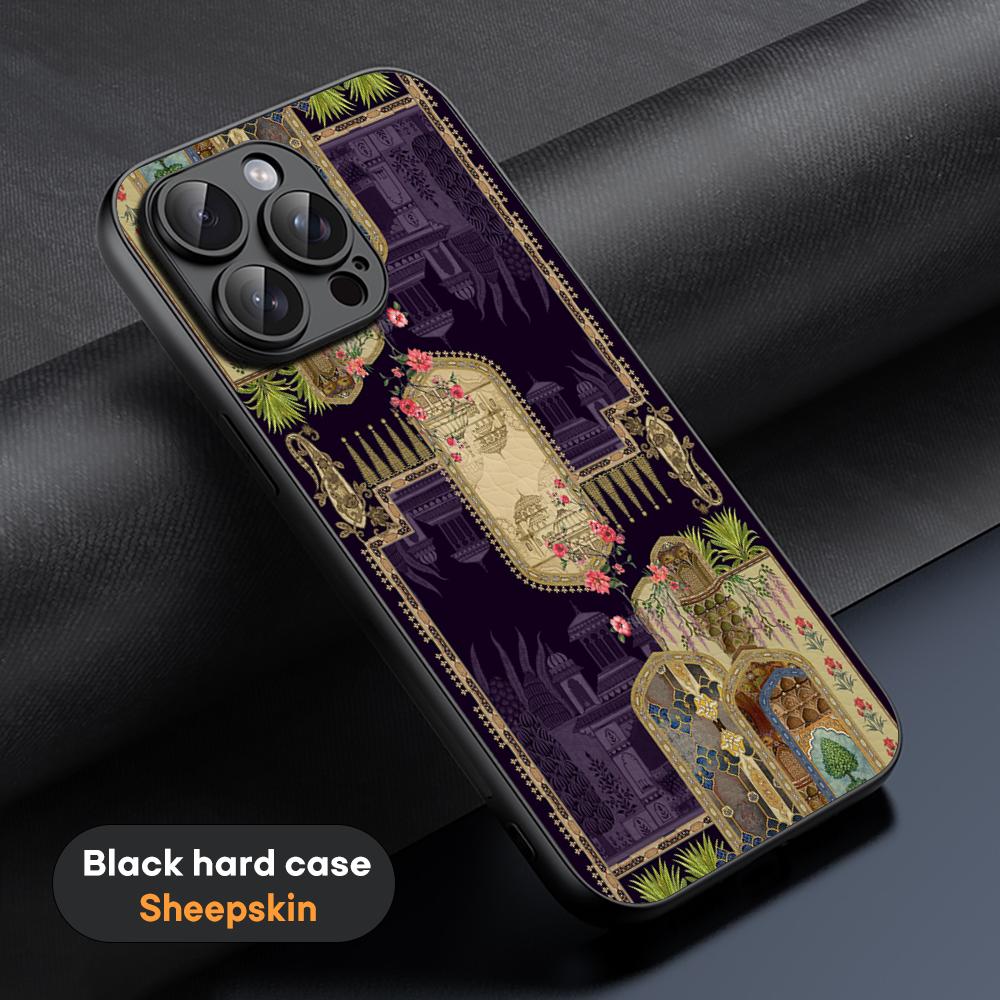Indian Retro Luxury Fashion Pattern Design Phone Case For iPhone 16 15 14 13 12 11 Plus Pro Max Black Hard Case Sheepskin