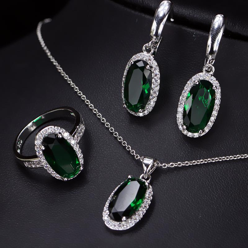 Zircon Jewelry Three-Piece Set, Bridal Jewelry Necklace Earrings Ring Set Chain