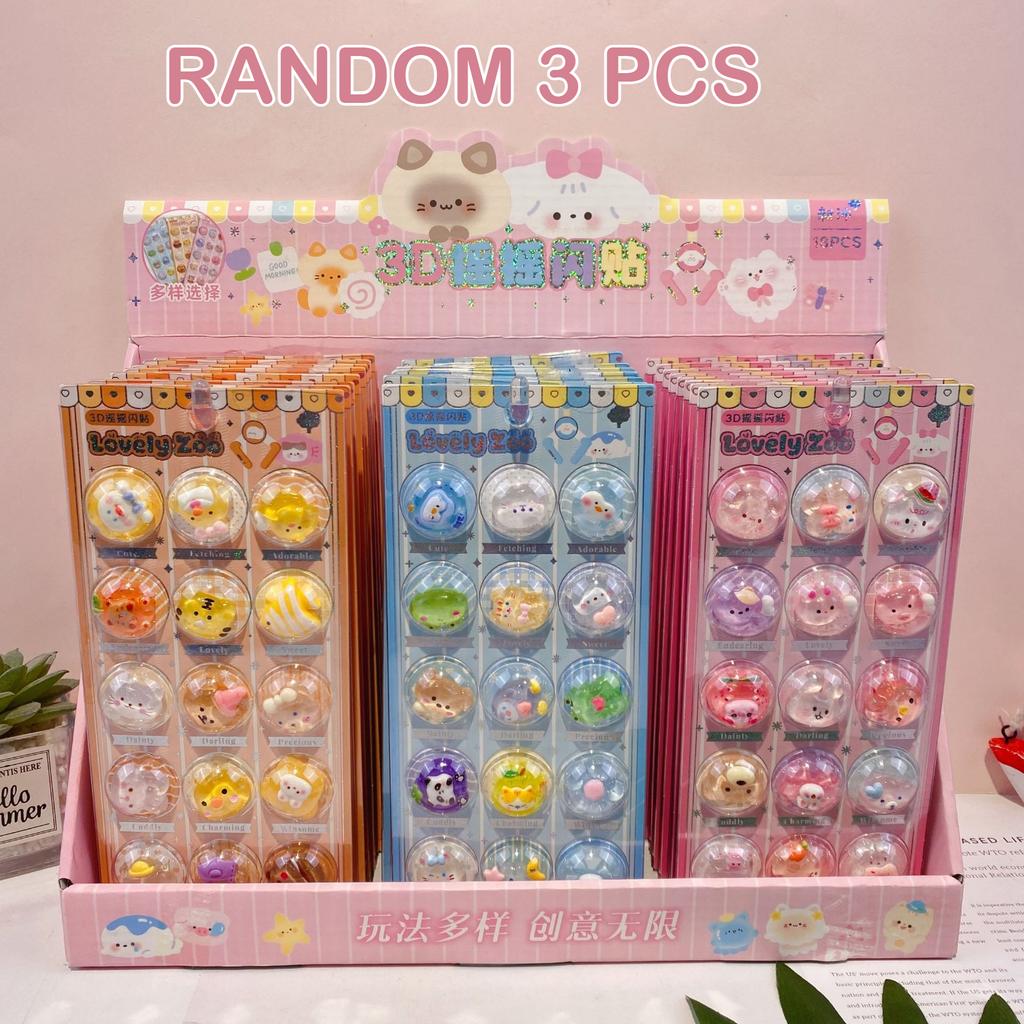 3 PCS Creative Space Dessert Animals Cartoon 3D Relief Stickers Scrapbooking DIY Journal Cute Stationery Office School Supplies