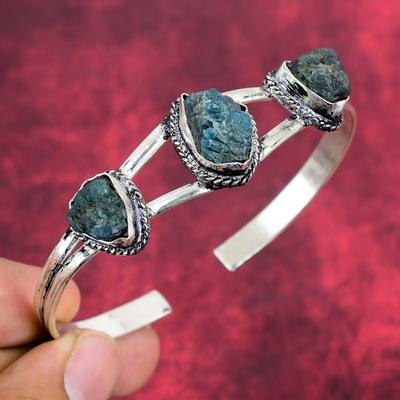 Roher Neon Apatit 925 Sterling Silber Armband Schmuck, Antiker Roh Edelstein Schmuck für Sie, handgefertigter Schmuck für Frauen