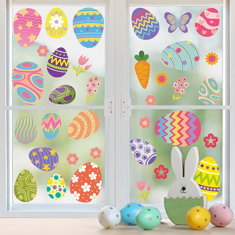 Cartoon Rabbit & Colored Eggs Static Cling Window Decor Stickers for Easter