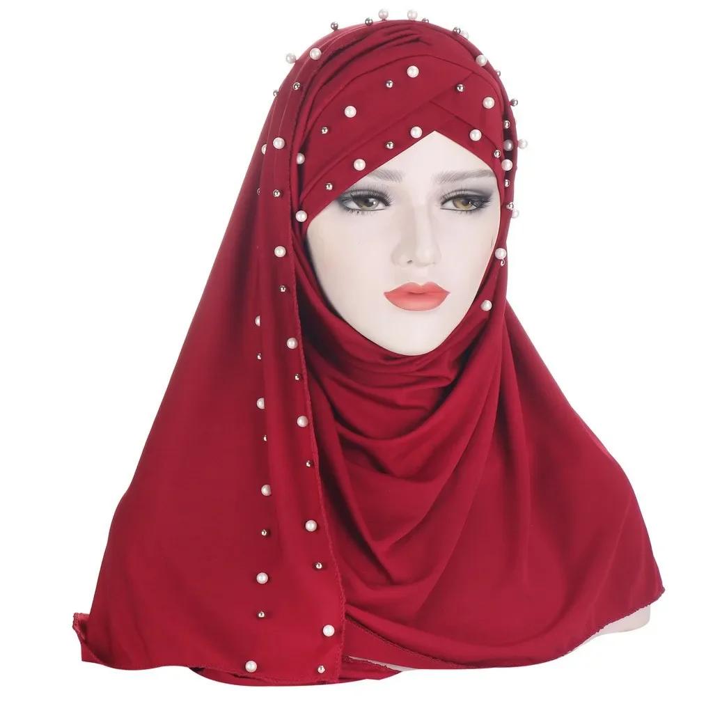 Sofort-Hijab Jersey-Hijabs Für Frauen Kreuz Stirn Pailletten-Turban Muslimische Frauen Hijab-Schal Türkischer Baumwoll-Hijab Für Frauen