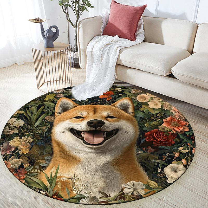 Cute Shiba Inu pattern round rug,Carpet Rug for Living Room Bedroom Playroom ,Non-slip Floor Mat,Holiday Gifts and Birthday Gifts.