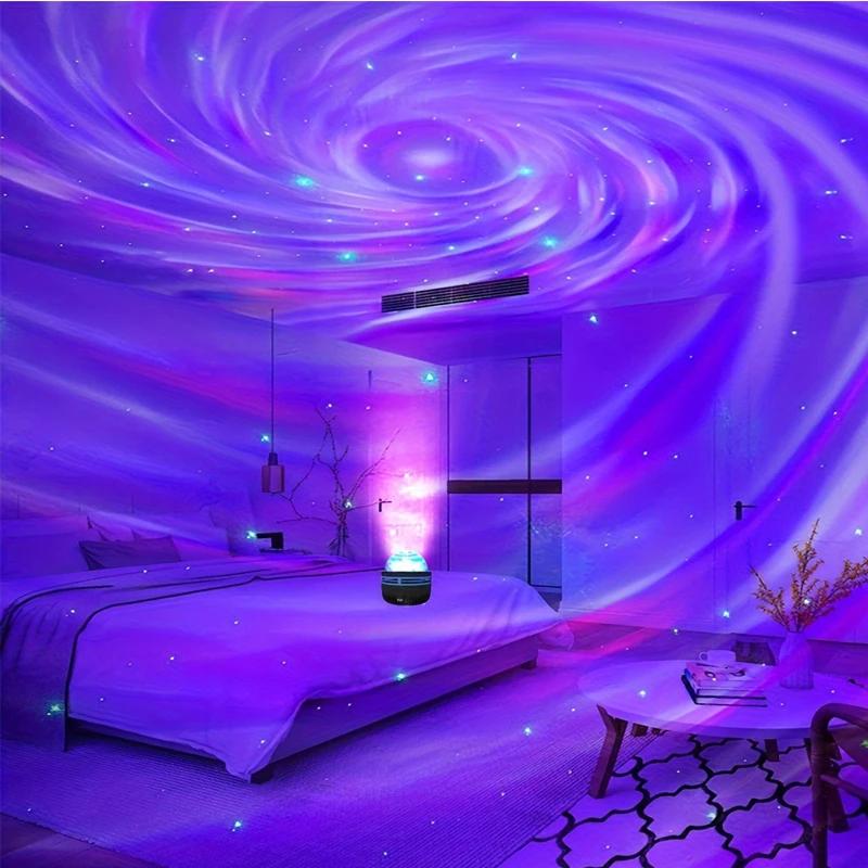 USB Star Projector Aurora Galaxy Night Light 5V 360° Rotating Ocean Wave Northern Light with Remote Control Bedroom Party KTV