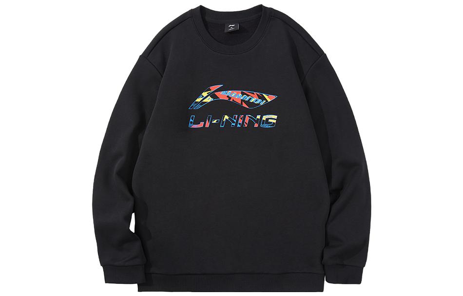 Li Ning Sports Life Collection Solid Color Logo Label Pullover Fleece Lined Thermal Sweatshirt Men's AWDTD87-1