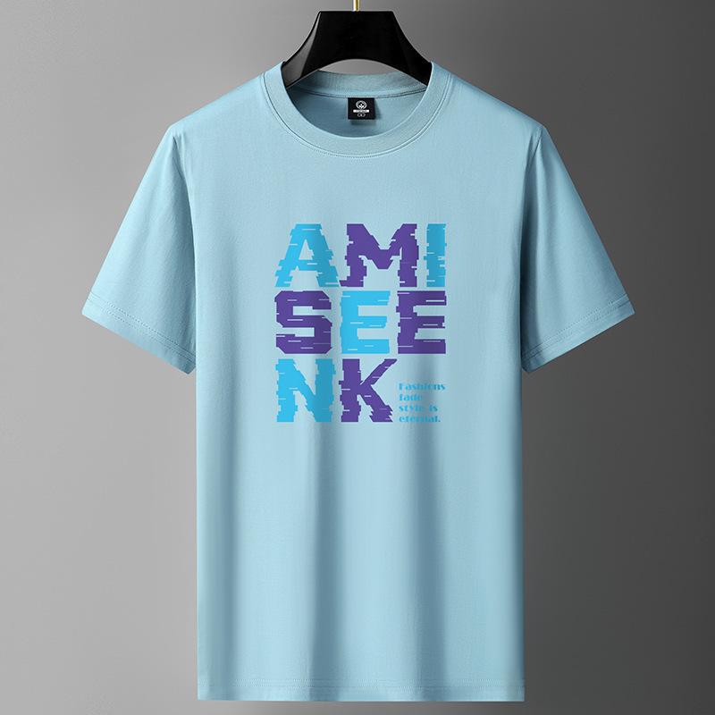 AMI M-6XL Pure Cotton Mens Short-sleeved T-shirt Round Neck Boy Casual Tee Shirt