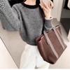 Korean Retro Striped Raglan Sleeve Knit Sweater - Women's Autumn/Winter Loose Slimming Round Neck Pullover