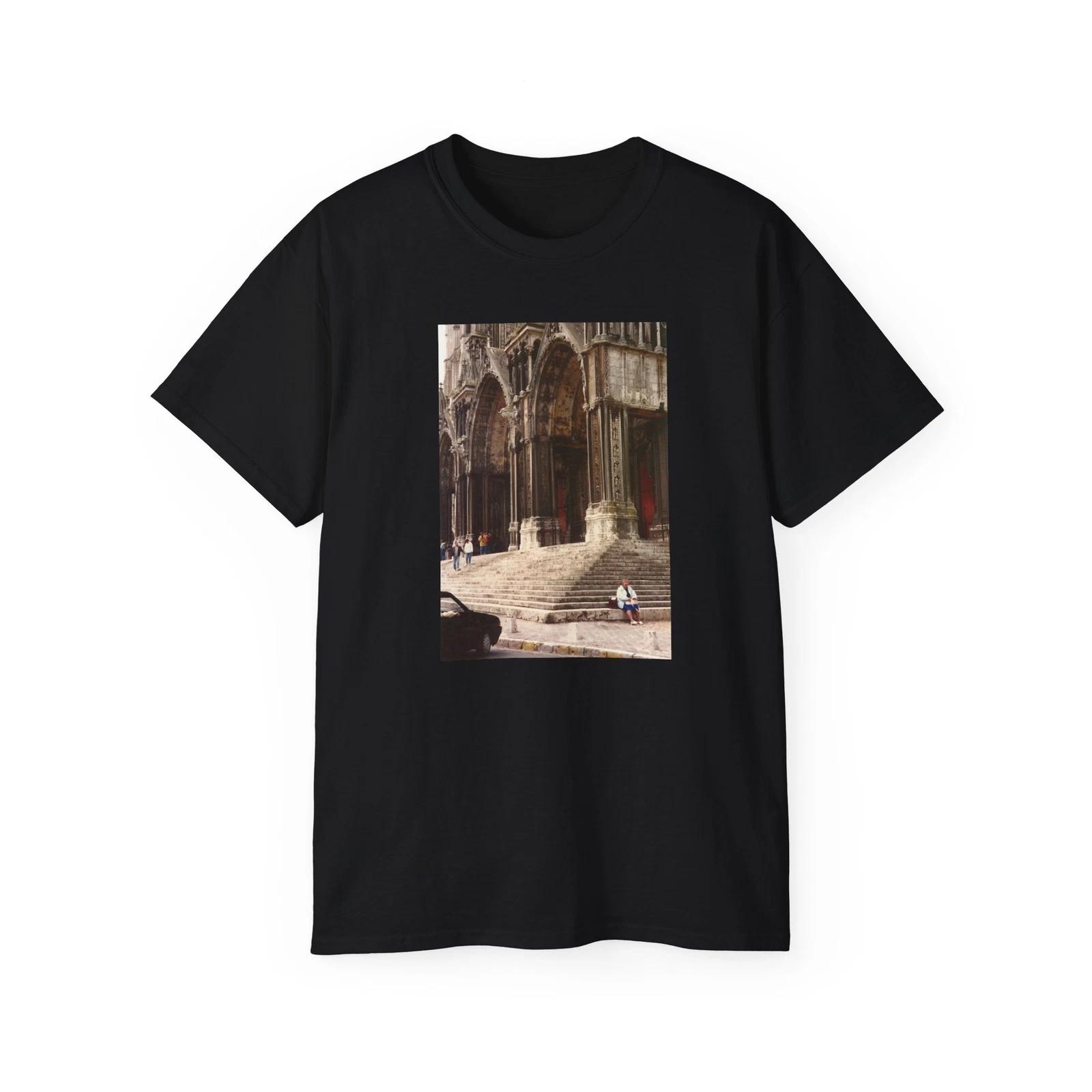 Vintage Grandma Sitting At Notre Dame Cathedral Tee, Paris Travel Shirt S