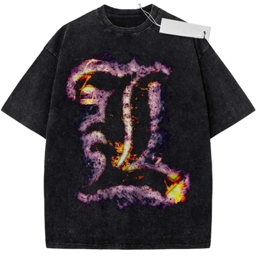 Death Note Manga Series Character Collage Graphic Oversized Vintage Washed Streetwear T-Shirt Top for Anime & Manga Fans