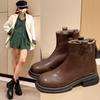 Novas Botas de Tornozelo Femininas Moda Feminina Salto Quadrado Sapatos de Salto Baixo Botas de Senhora Couro Mulher Salto Baixo Manter Quente Botas de Tornozelo