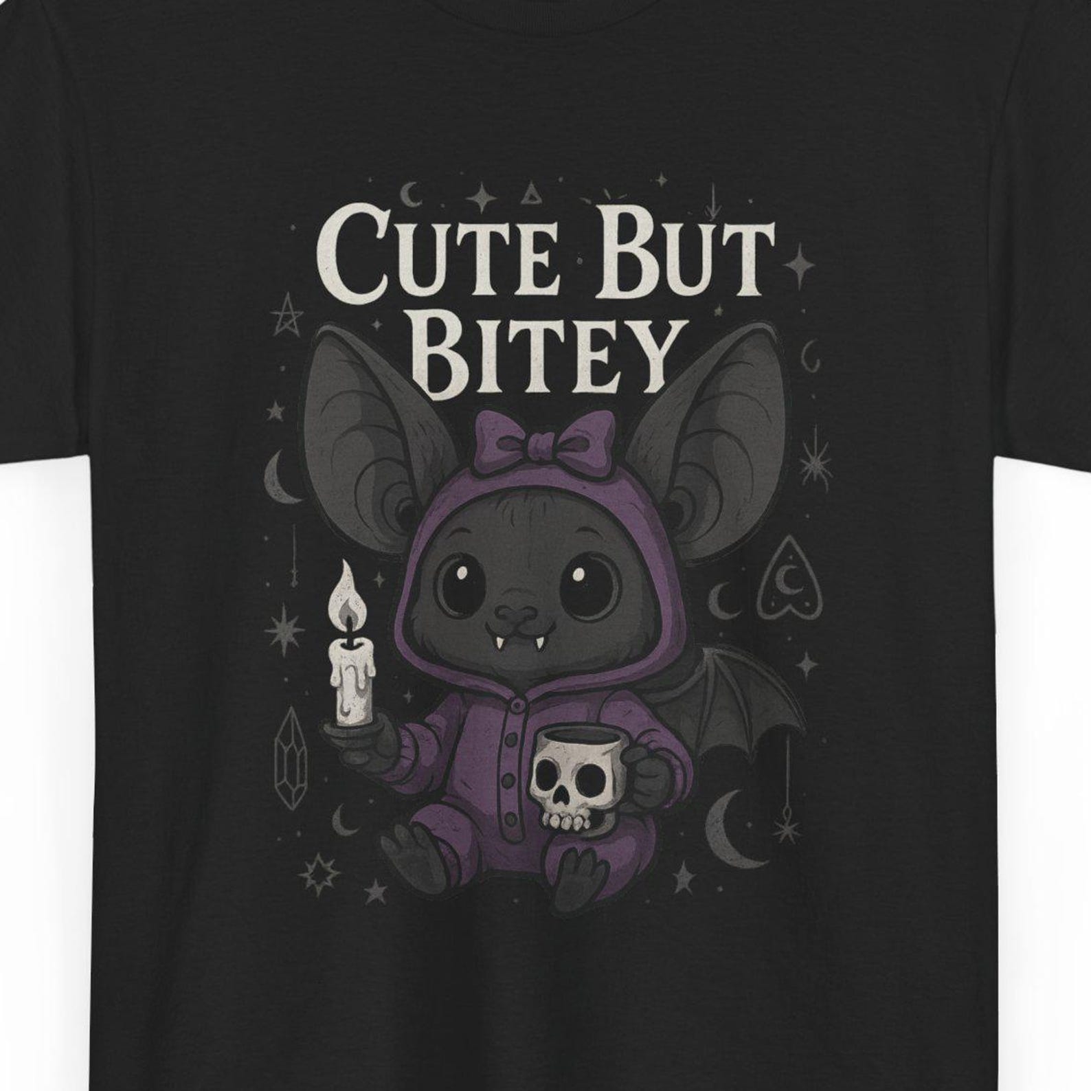 Kawaii Cute But Bitey Bat character tee | Halloween goth bat T-shirt L