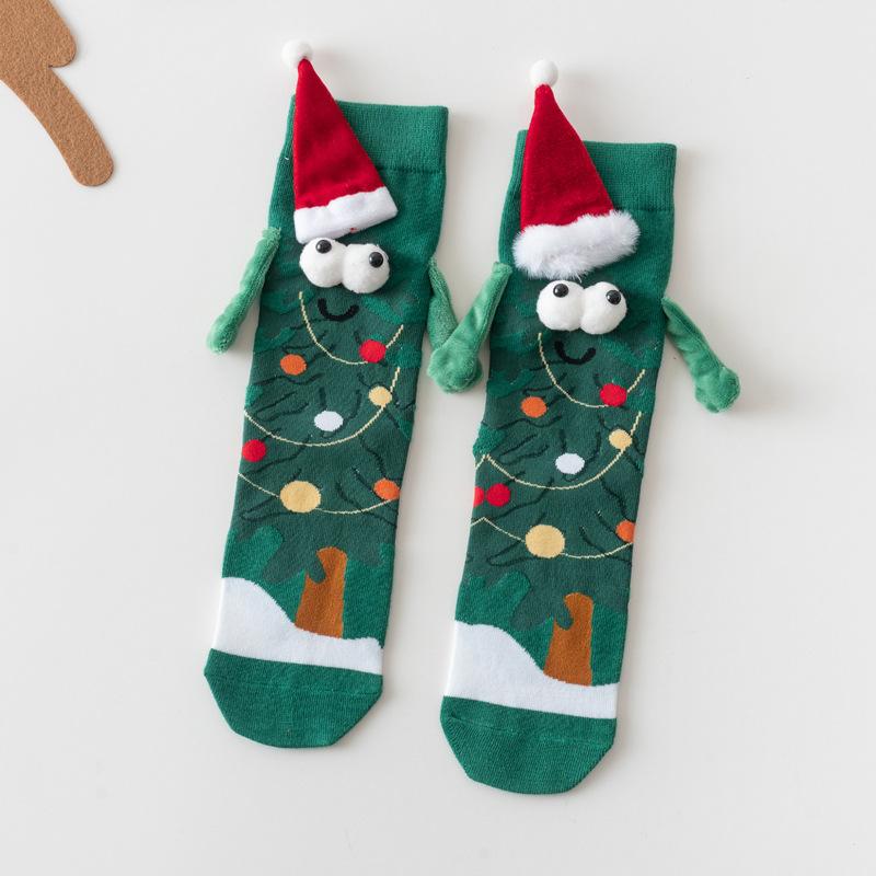Christmas Cartoon Knit Crew Socks, Festive Santa Tree Gingerbread Pattern Socks Holiday Party Gifts