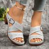 Plus Size Women High-heel Slippers Retro Handmade Casual Leather Slippers for Women Fashion Thick Heeled Sandals Sandalias Mujer