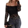 Pure Desire Spice One Line Neck Lace Top Women's New Sexy Slim V-neck with Elegant Off-the-shoulder Long Sleeve T-shirt