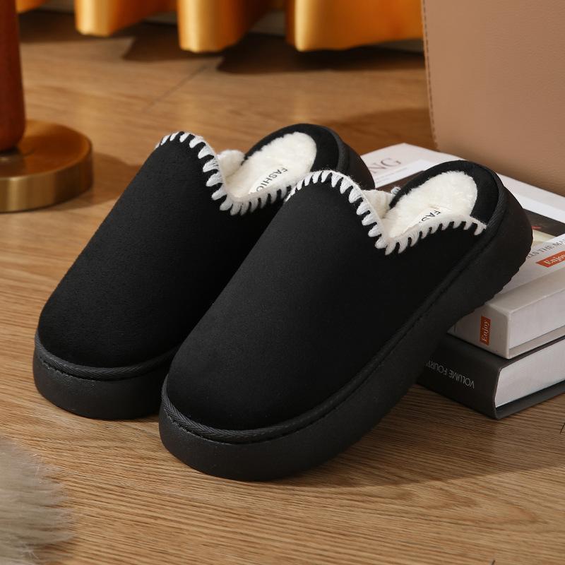 Fashion Winter Plush Platform Slippers Women Men Large Size Home Fashion Elegant Casual House Footwear