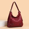 European and American Retro Women's Shoulder Bag Soft Leather Diamond Women's Armpit Bag Large Capacity Hand Tote Bag Deformation Backpack