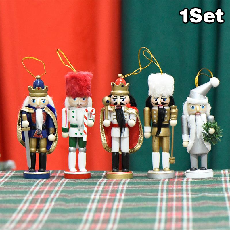 5Pcs Mini Wooden Nutcracker Ornament Walnut Band Soldier Figure Figurines Home Office Desktop Decoration Christmas Decorations