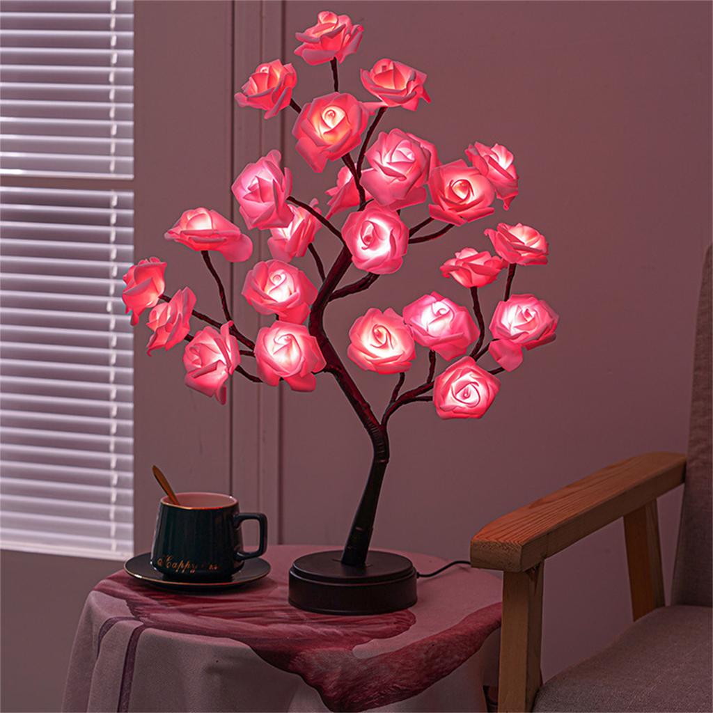 Led Diy Artificial Rose Flower Tree Lamp Usb Battery Operation Bonsai Light For Home Bedroom Decoration