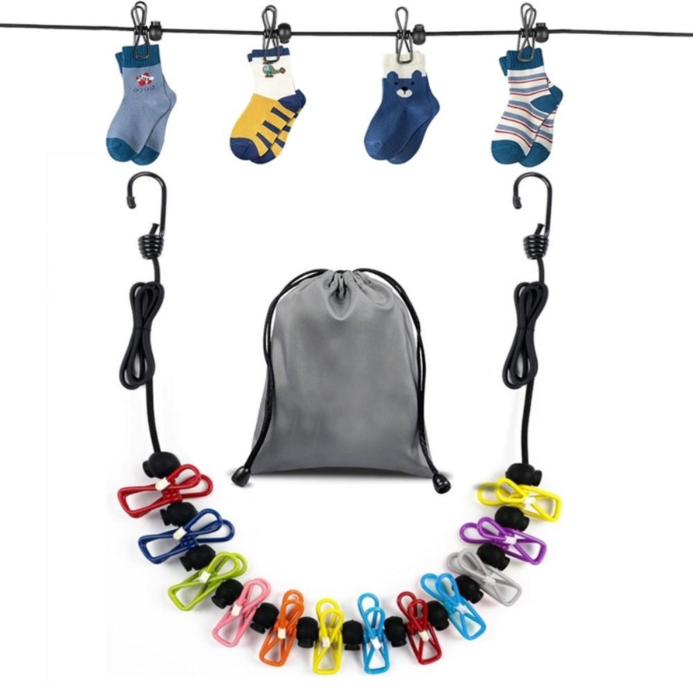 New Portable Retractable Clothesline Non-Slip with 12 Clips Drying Line 1.8M Foldable Hanging Rack Camping Accessories