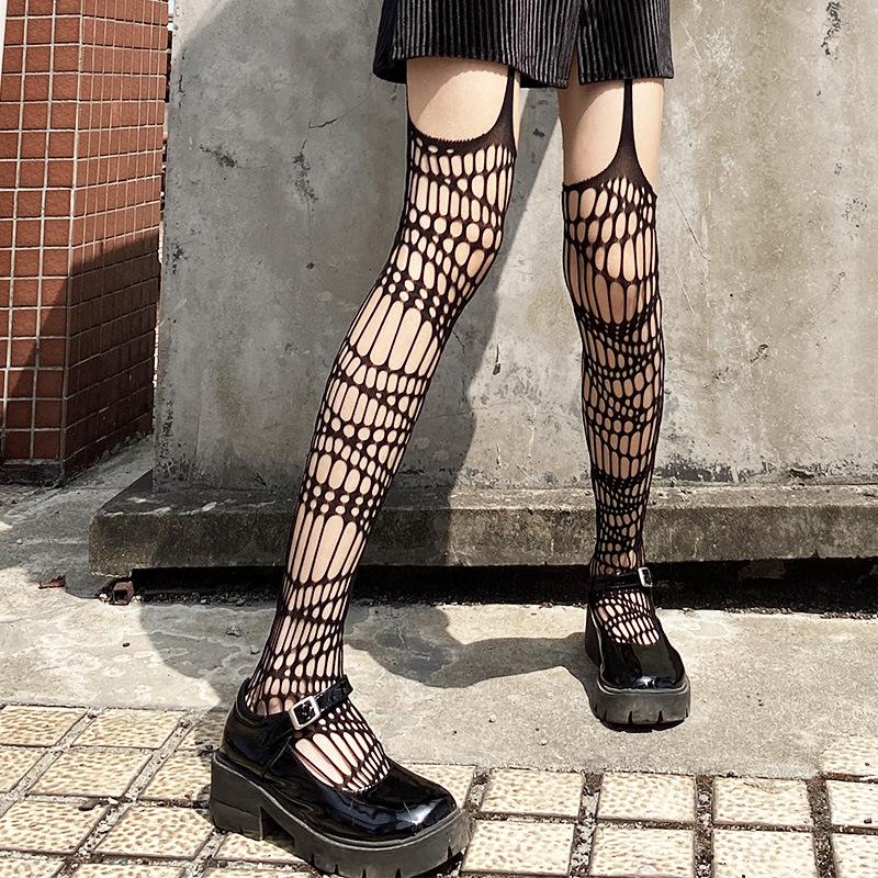 Fishnet Stockings Butterfly Roses Floral Hollow Out Sexy Suspender Pantyhose Woman Irregular Gothic Hot Girl Black Stockings