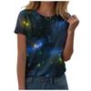 Summer Tops for Women Casual Galaxy Shirt Women Galaxy Print T Shirts Glitter Shirts Blouse Fashionable Starry Plain Shirt