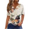 Summer Fashion 2026 New Women's Clothing 3D Butterfly Print V-Neck Three-Button Short Sleeve T-Shirt