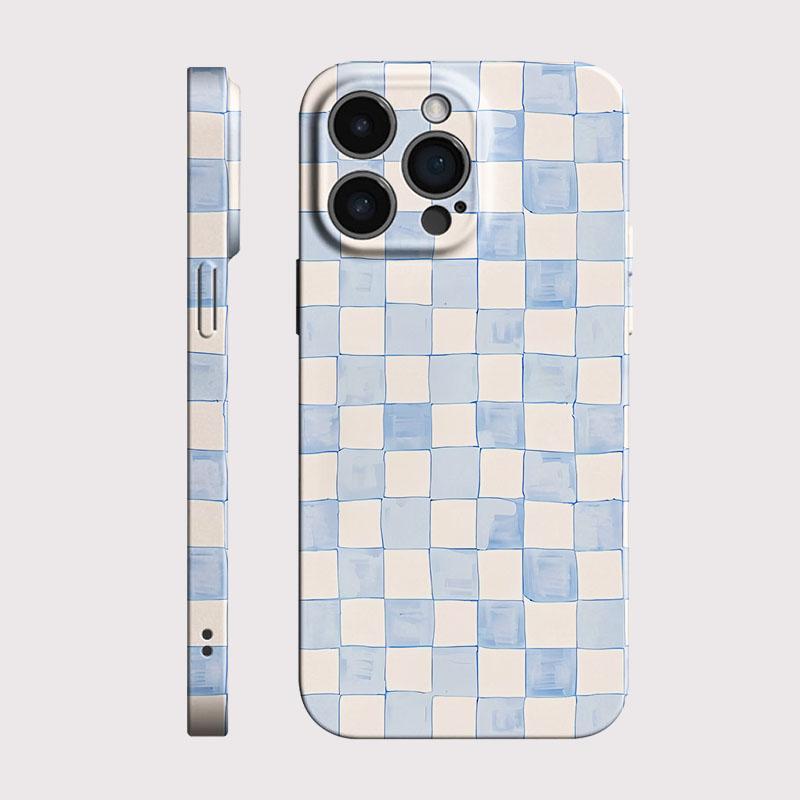 Grid Pattern Phone Case for iPhone 17 16e 16 15 14 13 12 11 Air Pro Max XS XR XSMax 6 7 8 Plus Glossy Film Hard PC Cover