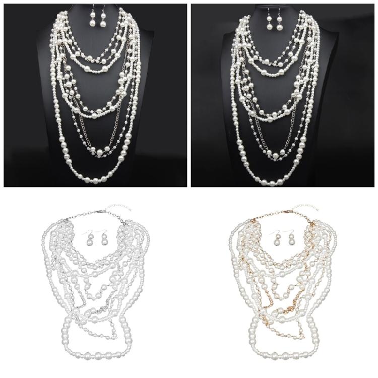 Stylish Pearls Jewelry Set Featuring Multilayers Necklace and Earrings Accessory for Fashionable Woman Casual Wear