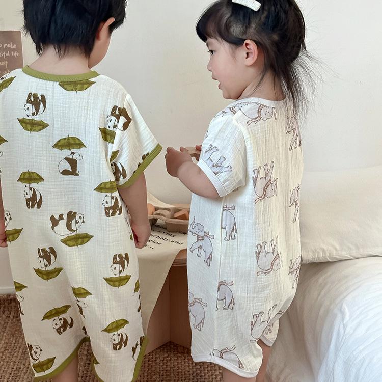 2025 Summer Pure Cotton Baby Sleep Robe: Class A Short Sleeve Gauze Pajamas