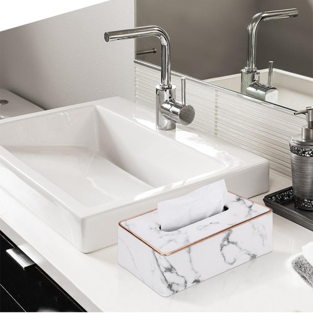 25*13.5*9.5cm Weiße Marmorstruktur Leder Taschentuchbox Schlafzimmer Schminktisch Anordnung