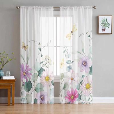 Idyllique Eucalyptus Marguerite Fleurs Sauvages Rideaux Transparents Pour Salon Chambre Rideau en Tulle Pour Cuisine Rideau Voile Panneaux Stores