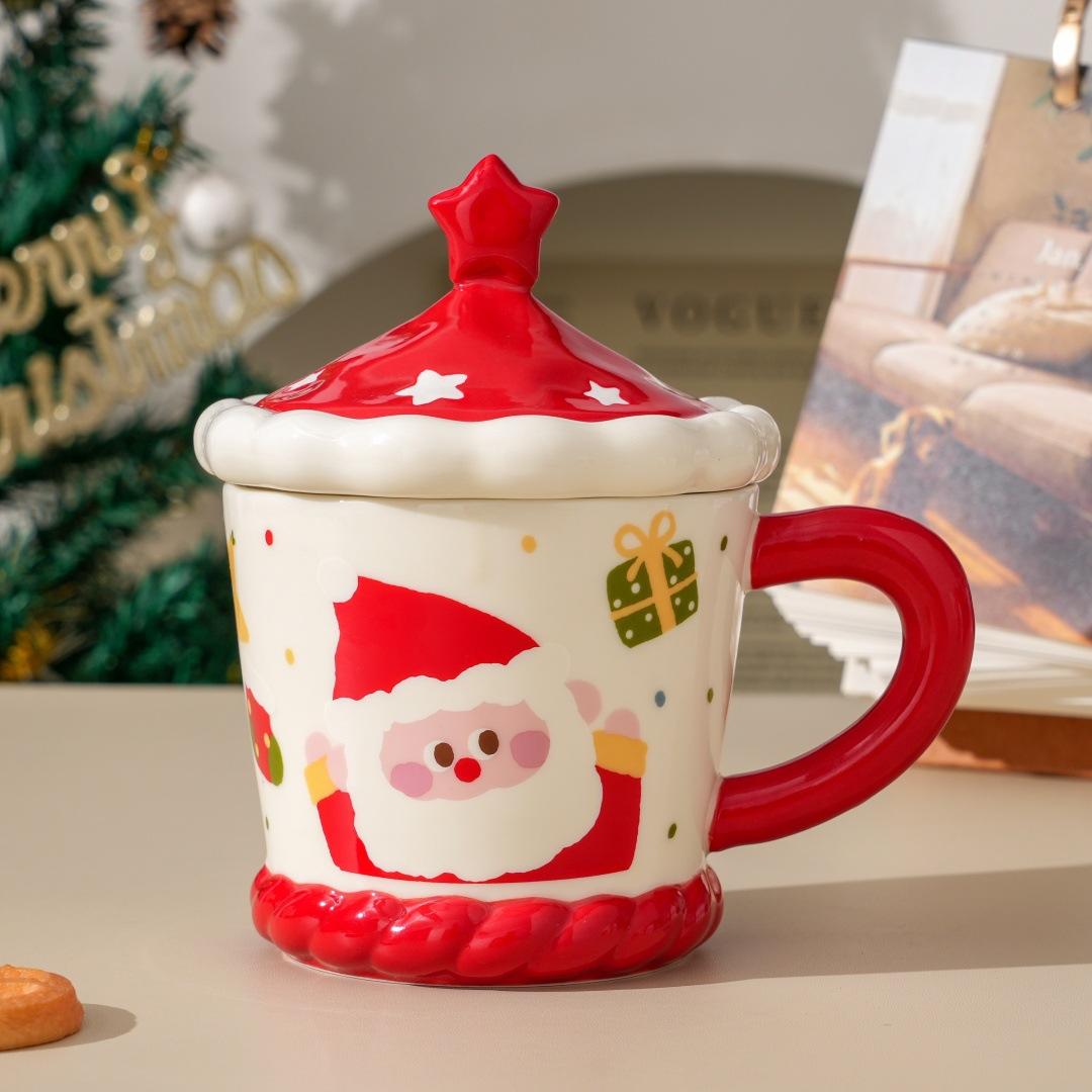 

Christmas new product mug gift box set with lid, high-value water cup, couple large-capacity ceramic cup small gift. ≈480ml