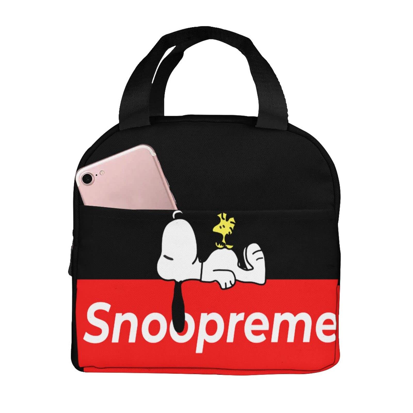 

Сумка для ланча Snoopy Insolated Lunch Bag Black Lunch Box Термоизолированная сумка с застежкой-молнией Компактная сумка для ланча Мягкая сумка-холодильник Сумка-тоут/Эко