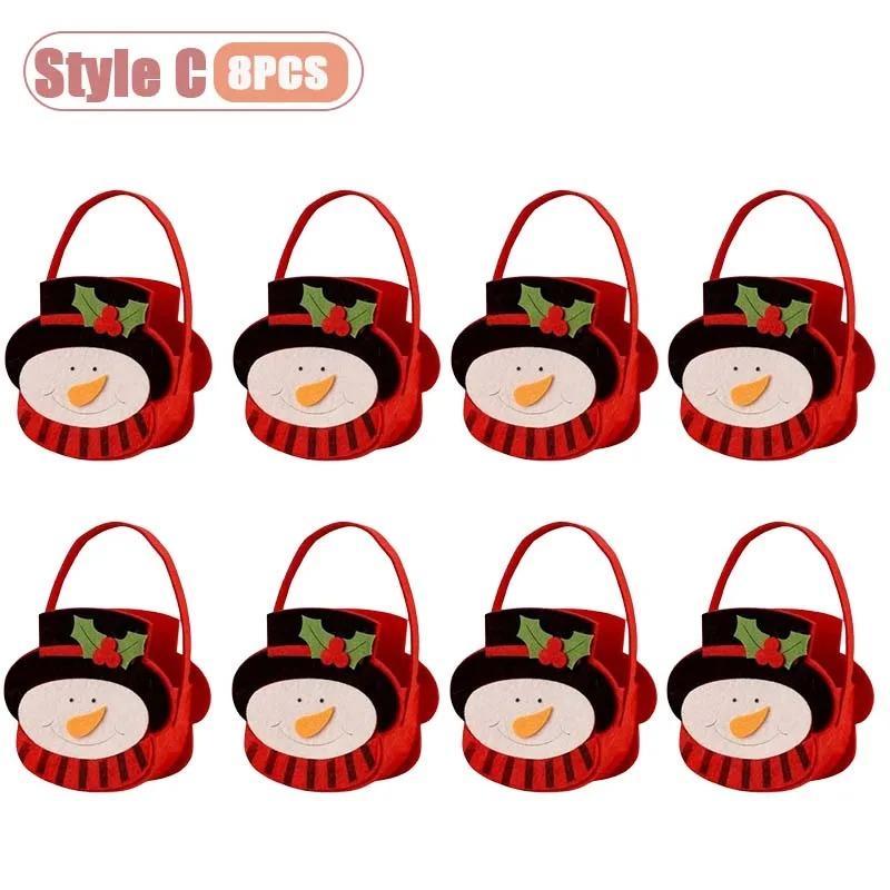 1-8PCS Christmas Felt Handbag Cute Cartoon Candy Gift Bag for Kids Decorative Hand Carry Holiday Tote for Children